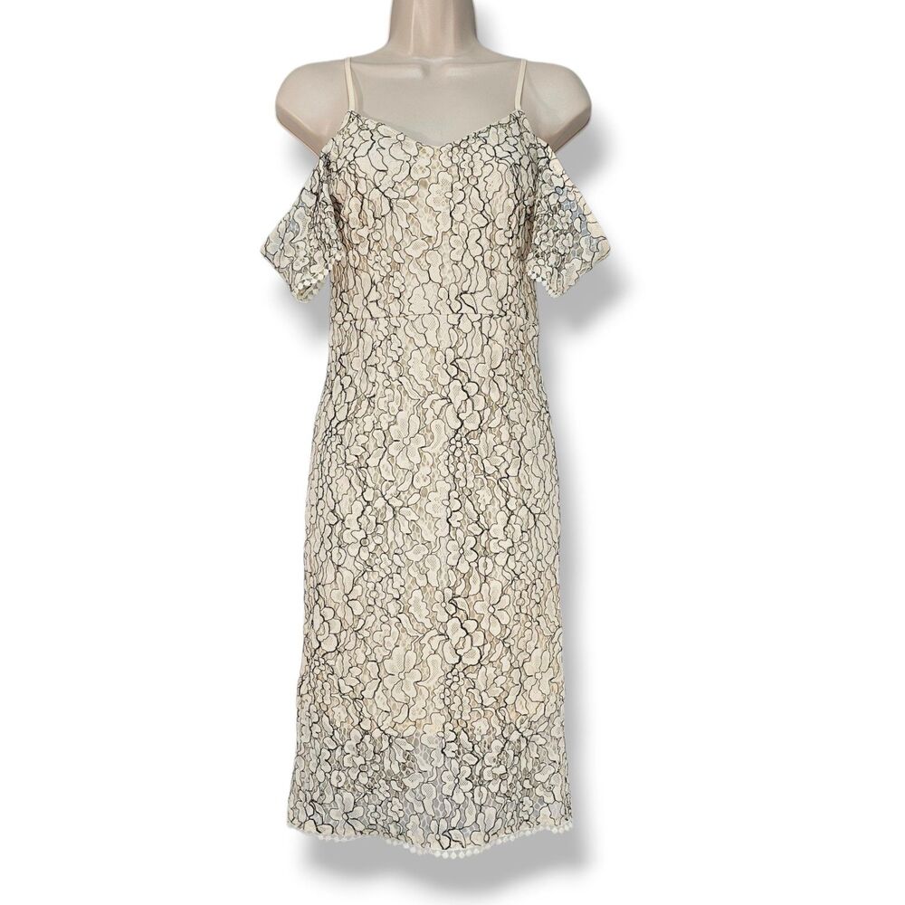 Romeo + Juliet Couture Lace Cold Shoulder Dress White Black Sz M Cocktail